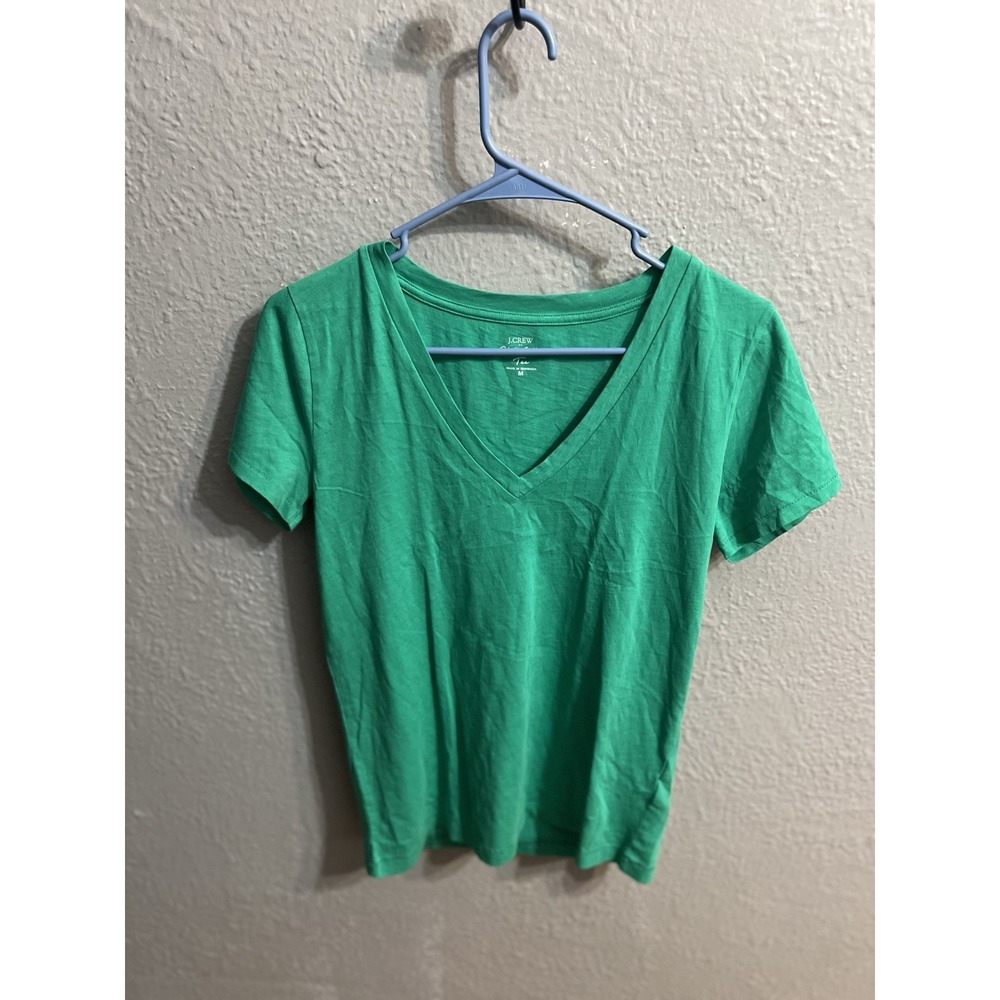J Crew Womens V Neck  Green Short Sleeve Size Medium Slub